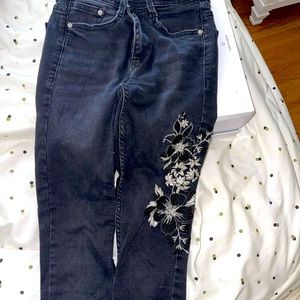 Zara black pants with silver and black embroidered flowers